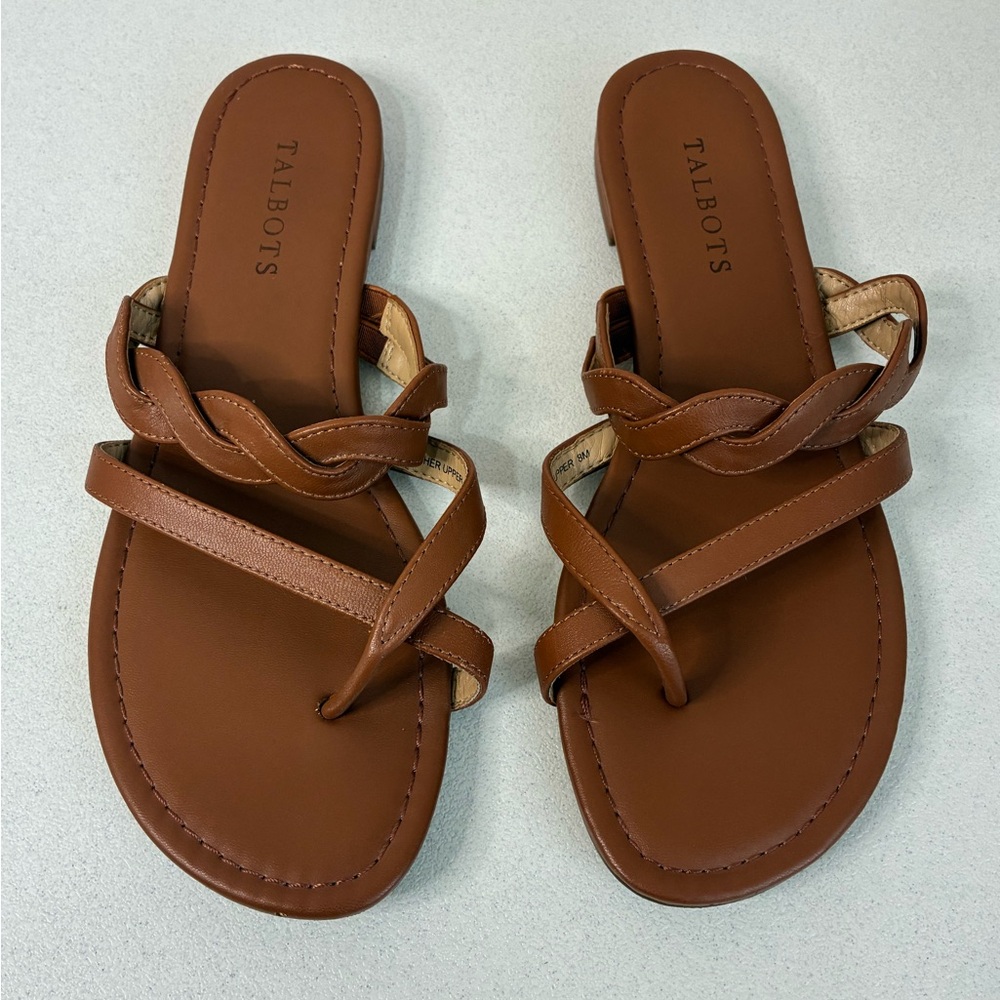 Talbots Leather Gia Braided Sandals Nappa Carmel women’s 8 Slip on summer cruise - Picture 3 of 10